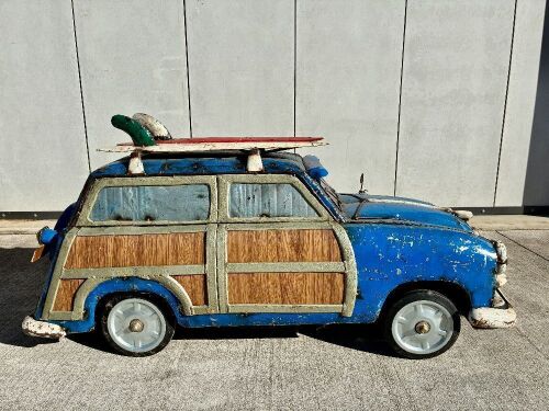 WOODY WAGON: A metal Woody wagon cooler, 135cm length [Location: Sydney]