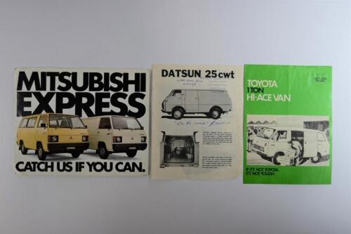 JAPANESE COMMERCIAL VANS: Three Japanese commercial van sales brochures. Datsun, Hi-Ace, Express sales brochures
