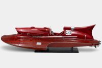 A modern, detailed model of the 1951 Timossi-Ferrari racing hydroplane Arno XI on stand, 21cm high, 91cm wide, 38cm deep [Location: Melbourne] - 4