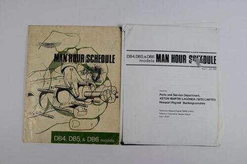ASTON MARTIN: Two copies of 'Aston Martin 1975 'Man Hour Schedule' for DB4, DB5, & DB6 models, Issue 1'