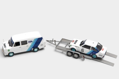 MONTE CARLO RALLY: A 1:43 scale IXO models 1979 Monte Carlo Rally set with Ford Transit Van, Trailer, and Ford Escort as driven by Hannu Mikkola and Arne Hertz