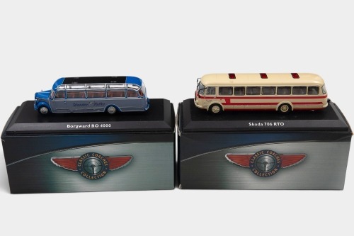 BUS: Two 1:76 scale ATLAS EDITIONS bus models. Borgward BO 4000 & Skoda 706 RTO models