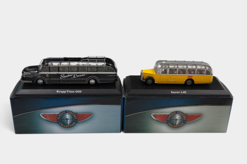 ATLAS EDITIONS: Two 1:76 scale Atlas Edition 'Classic Coaches' including Saurer L4C in yellow & Krupp Titan O80 'Senior Luxus' finished in black.