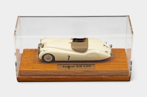 XK120: A 1:43 scale RAE/Apollo Models white metal model of a Jaguar XK 120 in white #7