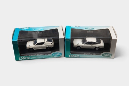 286 · JAPANESE: Two 1:43 scale Ebbro models of Japanese marque cars, includes a 1971 Nissan Cherry Coupe X1, and a 1968 Isuzu 117 Coupe