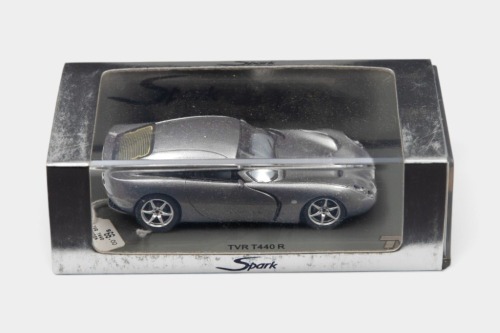 TVR: A 1:43 scale Spark Models TVR T440 in dark silver