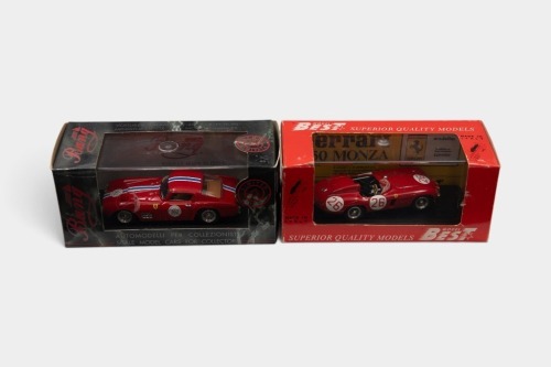 FERRARI: Two 1:43 scale Ferrari models, including a Best Model Ferrari 750 Monza (Sebring 1955) and a Bang Model Ferrari 250 GT (Mille Miglia Recall 1998)