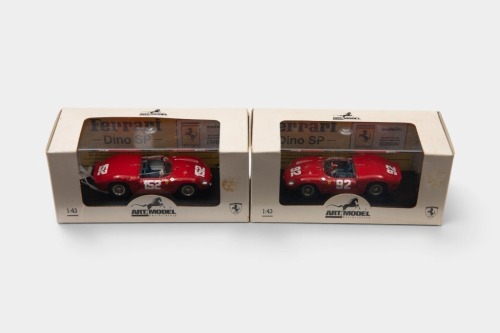 293 · FERRARI DINO: Two 1:43-scale Ferrari Dino SP models by Art Model. Includes Targa Florio 1962 & Nurburgring 1962 liveries
