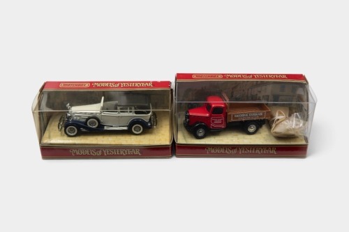 MATCHBOX: Two 1:43 scale Matchbox Models of Yesteryear, includes Y63 1939 Bedford KD Truck (George Farrar Yorkshire Stone Livery) and Y-34B 1933 Cadillac 452 V16