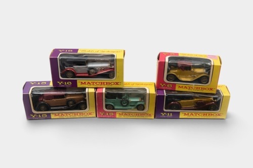 307 · MATCHBOX: Five Matchbox 'Models of Yesteryear' including Y-6 1913 Cadillac, Y-11 1938 Lagonda, Y-15 1930 Packard, Y-15 1907 Rolls-Royce, and Y-16 1928 Mercedes