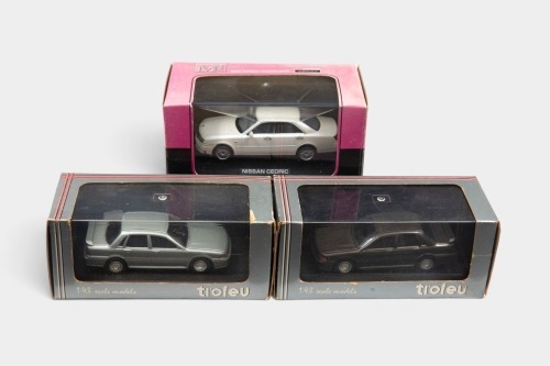 JAPANESE MARQUES: Three 1:43 scale models of Japanese marque cars, including two Mitsubishi Galants and a Nissan Cedric