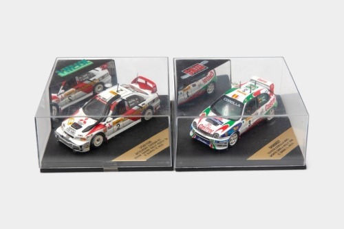 341 · RALLY CARS: Two 1:43 scale Vitesse Rally cars, including a Toyota Corolla 'WRC Monte Carlo Rally 1999' and a Mitsubishi Carisma GT '1998 Safari Rally Kenya' model