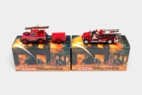 FIRE ENGINES: Two 1:43 scale Matchbox Fire Engine Series models, including YFE01 1920 Mack AC & YFE02 1949 Land Rover Auxiliary