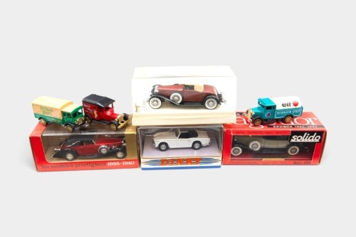 MODELS: A group of seven models, including three by Solido, three by Mattel/Corgi, and one by Dinky/Matchbox
