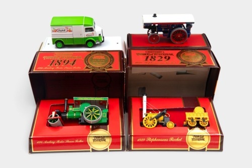 MATCHBOX: Four Matchbox 'Models of Yesteryear' models, including 'Taste of France' 1947 Citroen H Van, 1905 Fowler Showmans Engine, 1894 Aveling Steam Roller, and a 1829 Stephensons Rocket model