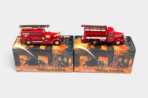FIRE ENGINES: Two 1:43 scale Matchbox Fire Engine Series models, including YFE03 1933 Cadillac Fire Wagon & YFE04 1939 Bedford Tanker