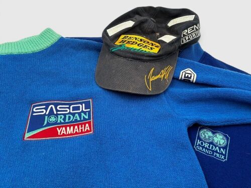 JORDAN: A Jordan Grand Prix jacket (large), Sasol Jordan Yamaha jumper (large) and Damon Hill Team Cap [Location: Sydney]