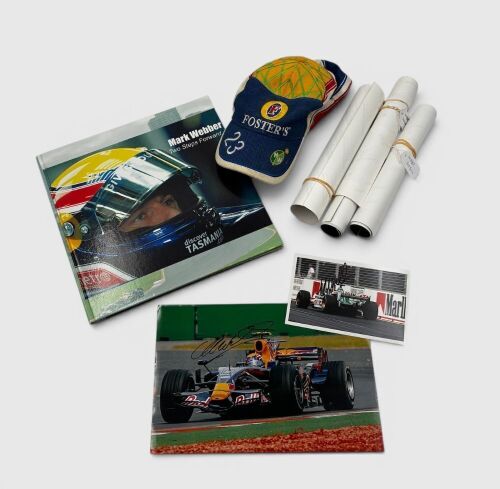 429 · MARK WEBBER: A hardcover book, together with a group of original photographs (some signed by Mark Webber) and Team Cap [Location: Sydney]