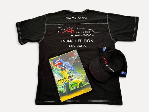 A1 GP: An Official Programme for the 2008 Sydney A1 GP race together with an original signed photograph, t-shirt and cap [Location: Sydney]