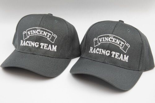 A pair of grey 'The Vincent Racing Team' caps, adjustable, One size fits most