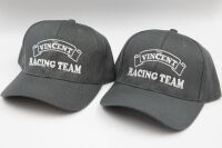 A pair of grey 'The Vincent Racing Team' caps, adjustable, One size fits most