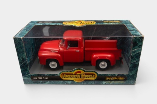 FORD F-100: A 1:18 scale Ertl American Muscle model of a 1956 Ford F-100 pickup in red