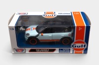 GULF: A 1:24 scale model by Motormax of a Mini Cooper S Countryman in Gulf livery, boxed