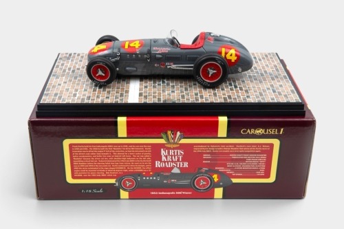 KURTIS KRAFT: A 1:18-scale Carousel 1 model Kurtis Kraft Roadster 1953 Indianapolis 500 Winner as driven by Bill Vukovich #14