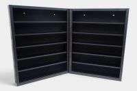 CABINETS: Two timber and perspex wall-mountable display cabinets to suit 1:43 scale and smaller diecast models. Each measure 51.5cm high, 40.5cm wide, 7.5cm deep