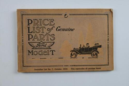 FORD: A 7th October, 1919 'Price List of Genuine Parts Ford Model T'