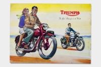 TRIUMPH: A 1953 Triumph model range brochure, covers models Terrier T15, Speed Twin, Thunderbird, Tiger 100, Tiger 110, Cub & Trophy, with local dealer stamp 'Tingate Motors Cnr Nepean Hwy & North Rds Gardenvale' [Location: Melbourne] - 2
