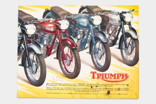 208 · TRIUMPH: A 1954 Triumph model range brochure, covers models Terrier T15, Tiger Cub, Thunderbird, Speed Twin, Tiger 100 and Tiger 110 [Location: Melbourne]
