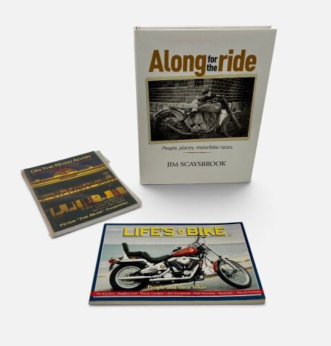 330 · BOOKS: Three books including 'Along for the ride' by Jim Scaysbrook, 'On the Road Again' by Peter Thoeming and 'Motorcycle Touring' by Peter Thoeming and Peter Rae and 'Life's a Bike' by various authors [Location: Sydney]