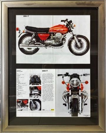 MOTO GUZZI: A softcover book 'The Essential Buyer's Guide: Moto Guzzi 2-Valve Big Twins' by Ian Falloon together with a framed poster of the 850T [Location: Sydney]