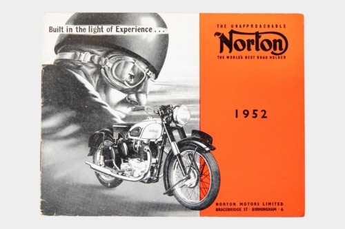 NORTON: A Norton 1952 model range brochure, covers model 77, Big 4, ES2 & International, also includes race results & specifications, 14 pages [Location: Melbourne]