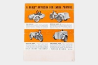 HARLEY-DAVIDSON: A 1942 (WWII era) Harley-Davidson model range three page fold out brochure, covering 74 Side Valve Twin, 74 OHV Twin, 61 OHV Twin & 45 Twin, a page feature on police motorcycles & sidecar, servi-car options, some hand writing on cover [Lo - 2