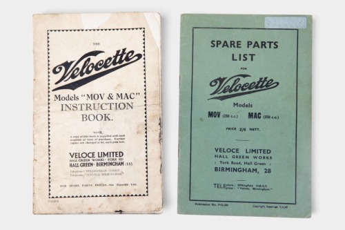 VELOCETTE: Two c1940 Velocette items, includes a 1947 MOV 250cc & MAC 350cc Spare Parts List booklet & a 1948 MOV & MAC Instruction Book [Location: Melbourne]