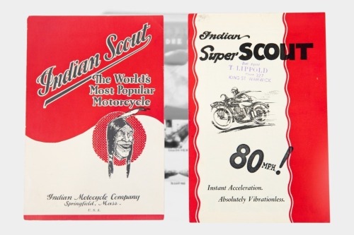 INDIAN: Two c1925 Indian brochures, includes a three page fold-out 1925 Indian Scout brochure (Form A-80-25) and an Australian printed six page Indian Super Scout brochure [Location: Melbourne]