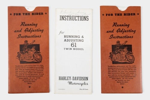 184 · HARLEY-DAVIDSON: Three Harley-Davidson 'Instructions for Running & Adjusting' fold out manuals [Location: Melbourne]