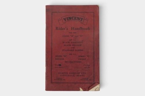 VINCENT: A 1960 (Tenth edition) Vincent Series B & C 998cc Black Lightning, Black Shadow & Standard Rapide 499cc Series B Meteor & Series C Comet Rider's Handbook [Location: Melbourne]