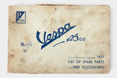 VESPA: A 1951 Vespa 125cc List of Spare Parts & Accessories booklet [Location: Melbourne]