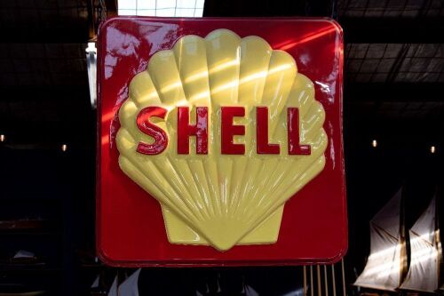 SHELL: A large modern fibreglass Shell fuel station sign, 175cm high, 175cm wide