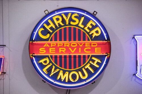 CHRYSLER / PLYMOUTH: A large modern Chrysler / Plymouth neon sign, approx 92cm high, 92cm wide