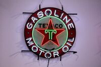 TEXACO: A modern Texaco 'Gasoline Motor Oil' neon sign, approx. 55cm high, 55cm wide