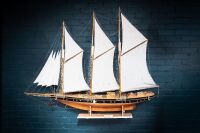 SCHOONER ATLANTIC: A large, highly detailed timber 1905 Schooner Atlantic model on base with nameplate, 145cm high to base, 180cm wide