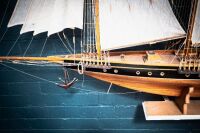 SCHOONER ATLANTIC: A large, highly detailed timber 1905 Schooner Atlantic model on base with nameplate, 145cm high to base, 180cm wide - 3