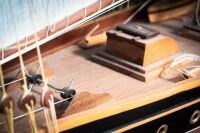 SCHOONER ATLANTIC: A large, highly detailed timber 1905 Schooner Atlantic model on base with nameplate, 145cm high to base, 180cm wide - 6