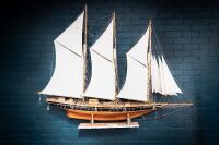 SCHOONER ATLANTIC: A large, highly detailed timber 1905 Schooner Atlantic model on base with nameplate, 145cm high to base, 180cm wide - 7