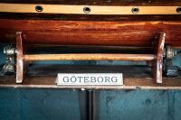 GOTEBORG: A timber 'Goteborg' three mast sailing ship model on base, 69cm high from base, 92cm wide - 4