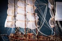 GOTEBORG: A timber 'Goteborg' three mast sailing ship model on base, 69cm high from base, 92cm wide - 5